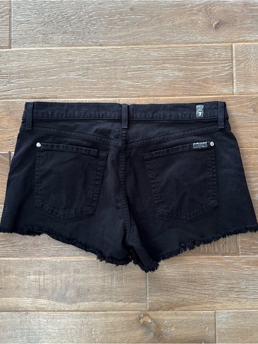 7 For All Mankind Black Frayed Hem Women’s Denim Shorts - Picture 3 of 3